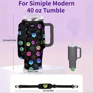 Water Bottle Tumbler Carrier Bag for Animal Lovers Rainbow Paw Prints